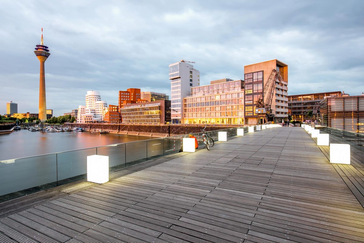 Ansicht des Medienhafen in Düsseldorf.